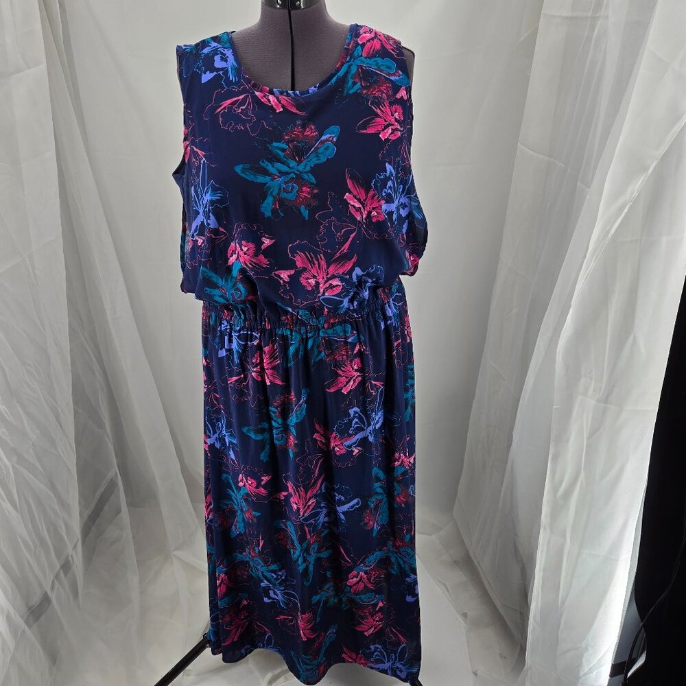 718-22 Du Jour navy/pink floral sleeveless Chiffon lined maxi dress Size 1X XL